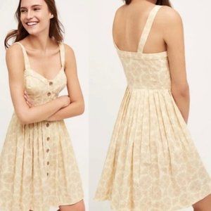 Anthropologie Maeve Dragonfly Cafe Dress 1960’s Style Size 10 Petite Yellow
